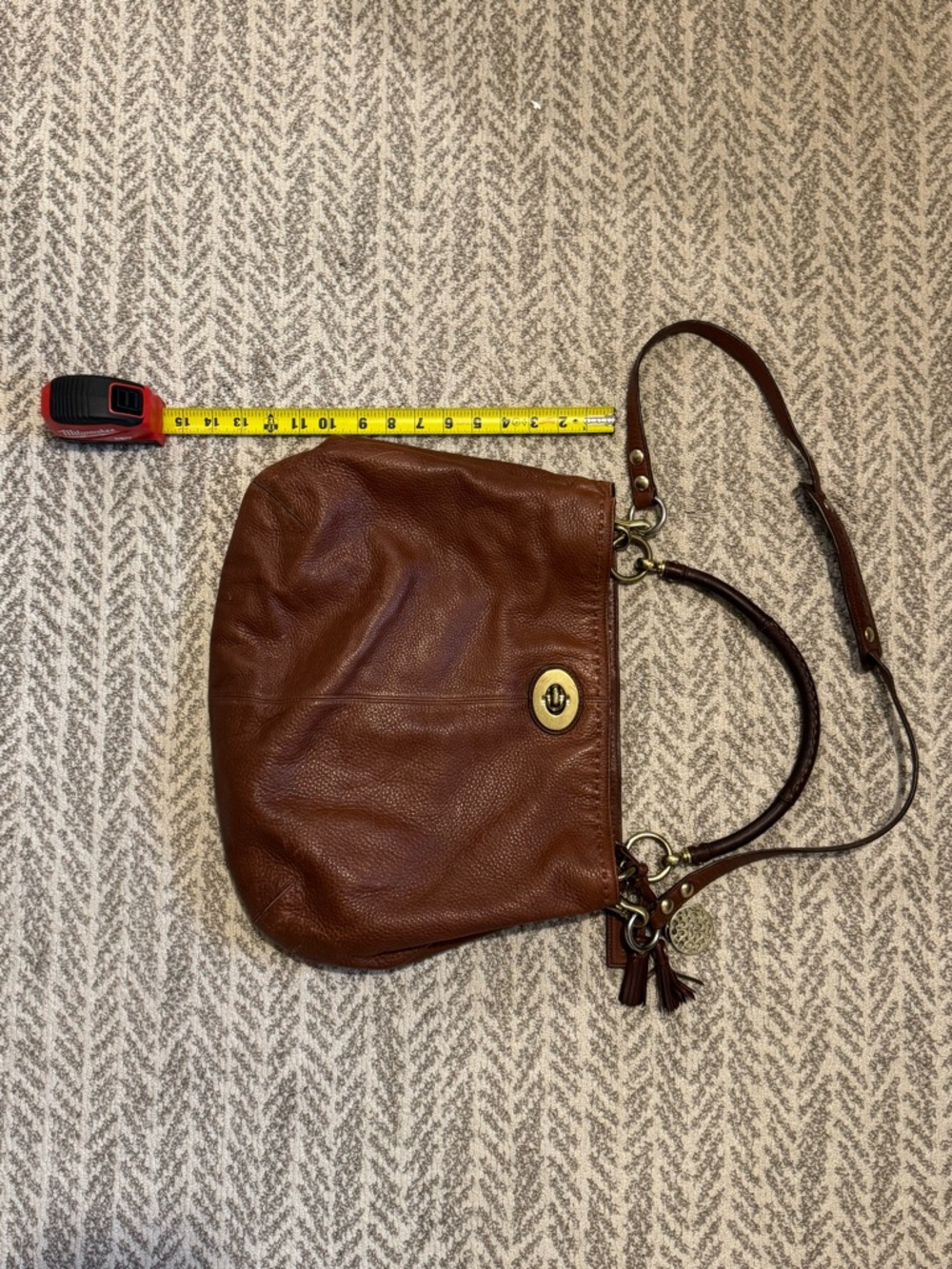 Coach Russet Brown Leather Shoulder Hobo Bag with Brass Hardware - Picture 5 of 5
